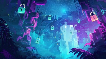 Cyberpunk Landscape with Hanging Locks.