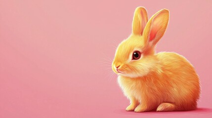 Obraz premium A Golden Bunny Sitting on a Pink Background