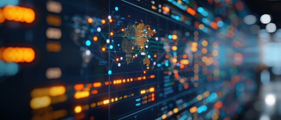 Futuristic Team Analyzing Data on Massive Screen in Visualization