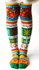 a pair of plain christmas design socks on a white background