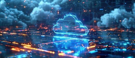 Obraz premium Futuristic Hologram of Cloud Computing Network in Brilliant