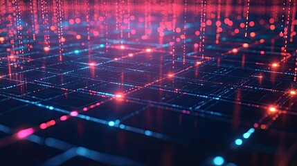 Obraz premium An abstract network grid with glowing nodes, symbolizing communication technology.
