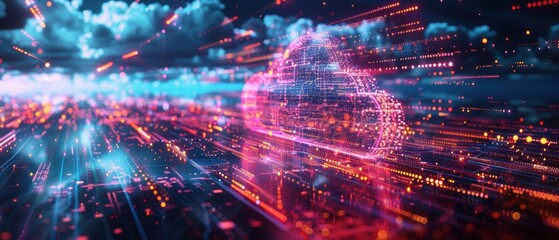 Fototapeta premium Futuristic High Definition Hologram of Cloud Computing Technology