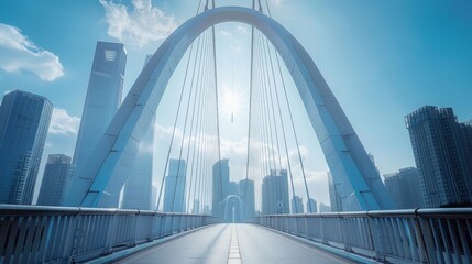 Obraz premium Modern Cityscape Bridge with Skyscrapers at Sunrise