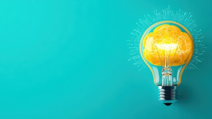 Illuminating Pathways to Financial Success - Concept of Powerful Ideas in Human Brain with Light Bulb and Copy Space in 2D Illustration