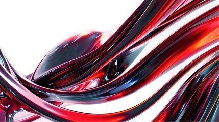 Abstract 3D rendering of red, white, and blue metallic curved shapes against a transparent background.