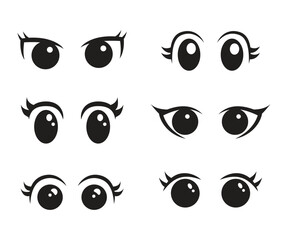 Anime eyes cartoon for element, facial expression, face and emotion