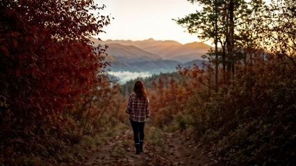 Obraz premium silhouette of a girl in the autumn forest