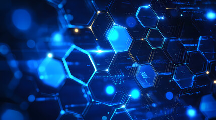 Obraz premium Abstract background with blue hexagons of technological elements