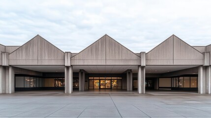 Fototapeta premium A Neo Brutalist shopping center with a heavy, angular design and concrete detailing, Neo Brutalism, shopping center, angular