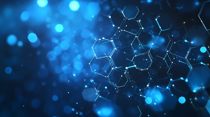 Abstract background with blue hexagons of technological elements