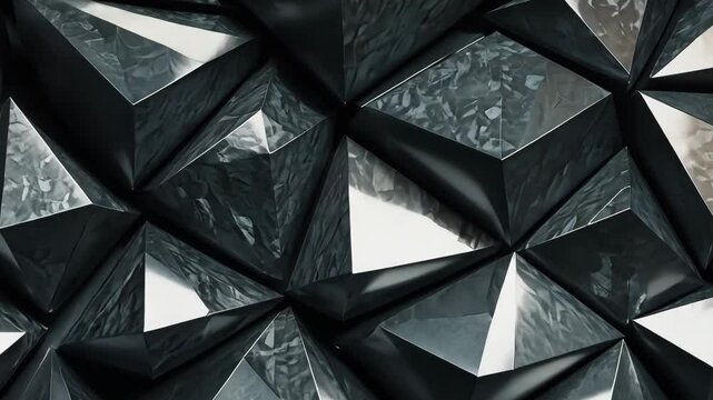 Video footage of close up of a geometric pattern consisting of triangular facets