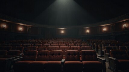 a movie theater with a spotlight on the left side.