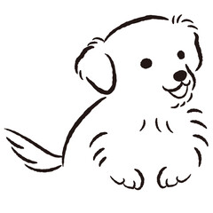 ひょこっと覗いている犬の手描きイラスト