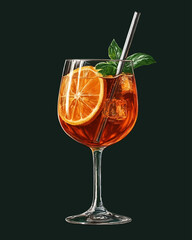 Spritz Cocktail. Summer Drink. Watercolor Vector Illustration.