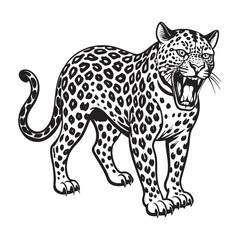 Fototapeta premium Angry Leopard Lino-cut Vector Illustration