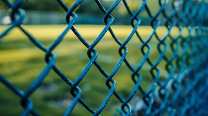 Naklejka premium Blue Chain Link Fence Close-Up