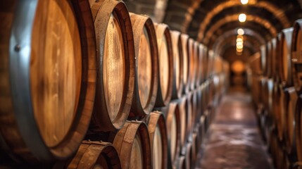 Wine Cellar with Wooden Barrels
