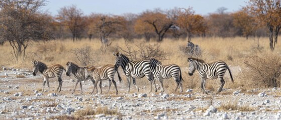 Majestic Herd of Zebras Grazing in the Vast African Savanna Landscape