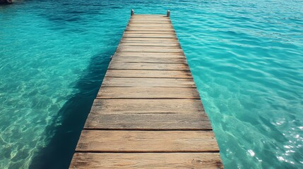 Fototapeta premium Wooden pier reaching into turquoise waters of Illetes beach in Formentera, one of the Balearic islands in the Mediterranean Sea.
