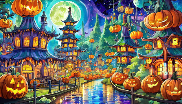 ハロウィンのテーマパーク風景 01