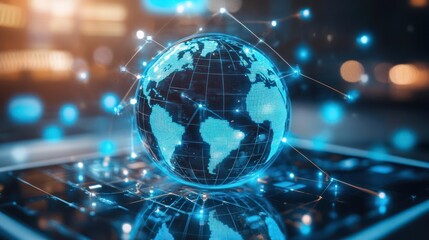 Obraz premium global connectivity above smartphone