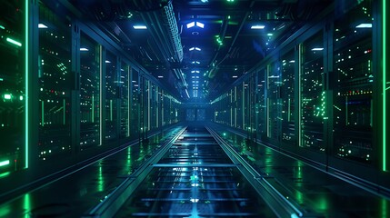 Fototapeta premium Server Room with Neon Lights