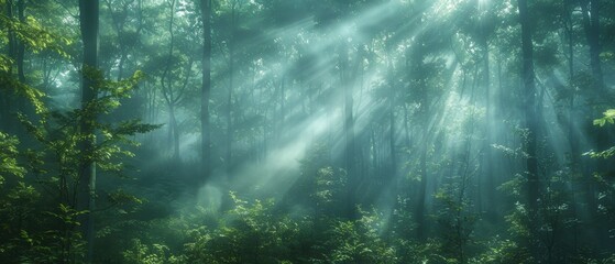 Enchanting Morning Mist Blanketing Lush Forest Trees - Serene Nature Scene