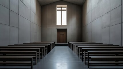 A Neo Brutalist chapel with minimalist design and imposing concrete walls, Neo Brutalism, chapel, minimalist