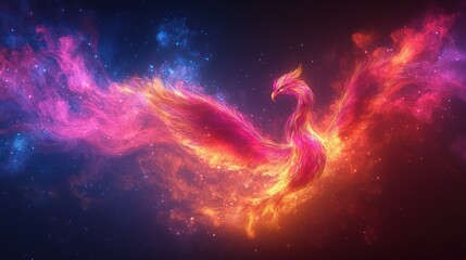Obraz premium phoenix bird made out of neon smoke, neon colour scheme