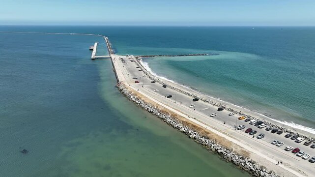 Cabrillo Beach Jetty Fishing Pier Aerial Shot San Pedro USA