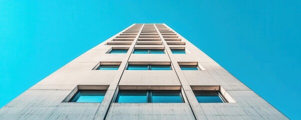 Obraz premium A Neo Brutalist skyscraper with massive concrete facades and a sharp, angular profile, Neo Brutalism, skyscraper, concrete