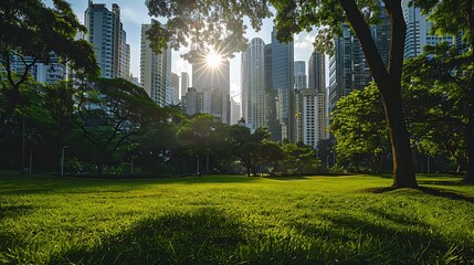 Urban Oasis: Skyscrapers and Lush Greenery