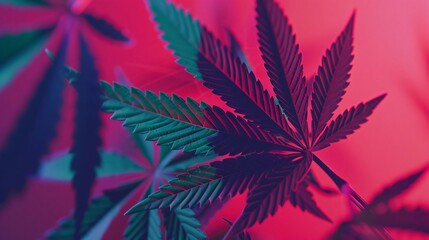 Cannabis leaf purple, red and green background