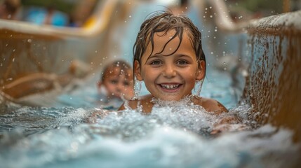 Fototapeta premium Happy Child Playing in Water Park