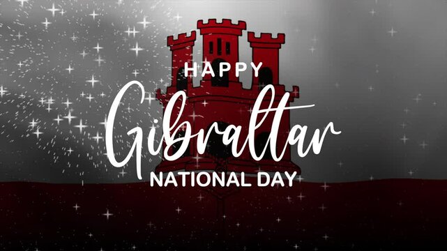 Happy Gibraltar National Day Text Animation with Gibraltar Flag Background. Celebrate Happy Gibraltar National Day on 10th September. Great for celebrating Happy Gibraltar National Day.
