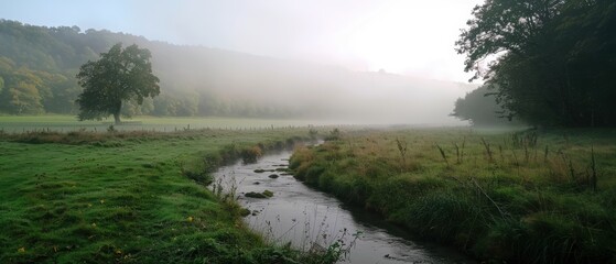 Serene Beauty of a Misty Morning in the Valley
