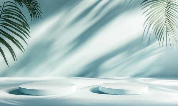 Presentation podium with sand background. Relaxation concept on a pedestal, earth tone colour, 3D illustration.