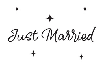 Just Married Handwritten Font Calligraphy Black Color Text on White Background