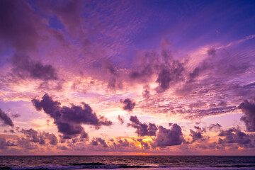 Landscape view colorful sunset or sunrise sky, Beautiful Light Sunset or sunrise over sea,Colorful clouds majestic scenery sunset Sky, Amazing clouds and waves in the ocean,Wonderful cloud background