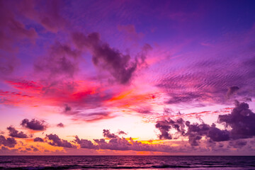 Landscape view colorful sunset or sunrise sky, Beautiful Light Sunset or sunrise over sea,Colorful clouds majestic scenery sunset Sky, Amazing clouds and waves in the ocean,Wonderful cloud background