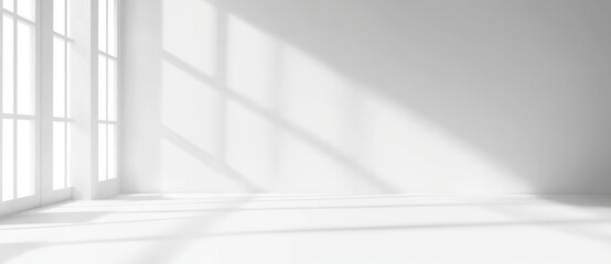 Obraz premium A minimalist abstract background for displaying products. Light reflects off the gray plaster wall.