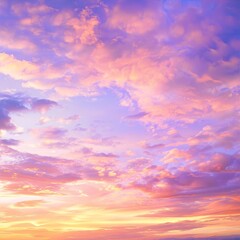 Obraz premium 07231101 27. Vivid sunset, multicolored clouds, soft pastels, orange pink gradient, transition from blue to purple, delicate wispy clouds, calm atmosphere, otherworldly sky, golden hour light, wide