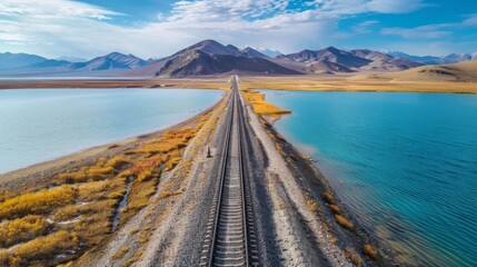 Mountain Railway Across Serene Lake