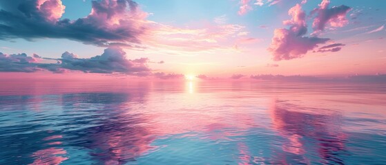 Fototapeta premium Serene Pastel Sky Casting a Gentle Glow over the Tranquil Ocean
