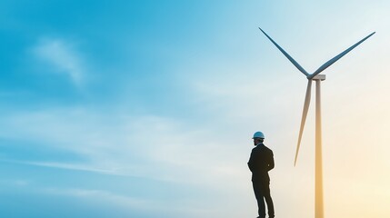 Wind turbine technician performing routine checks, flat design illustration
