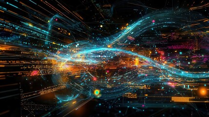 Obraz premium Visualizing complex data with Research Visualization Tools to enhance scientific understanding close up information design theme dynamic Multilayer Computer screen as backdrop