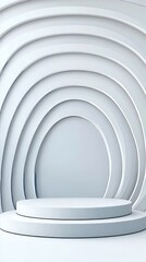 Obraz premium Abstract white background with layered arches and a circular podium, perfect for modern presentations or product displays.