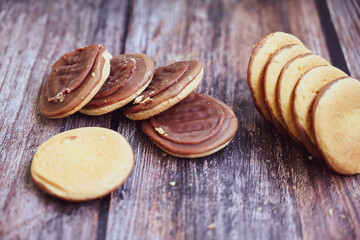 Jaffa Cakes. Cookies covered with dark chocolate and filled with orange marmalade Delicious 