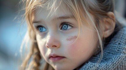 Portrait of Pensive Child With Scar